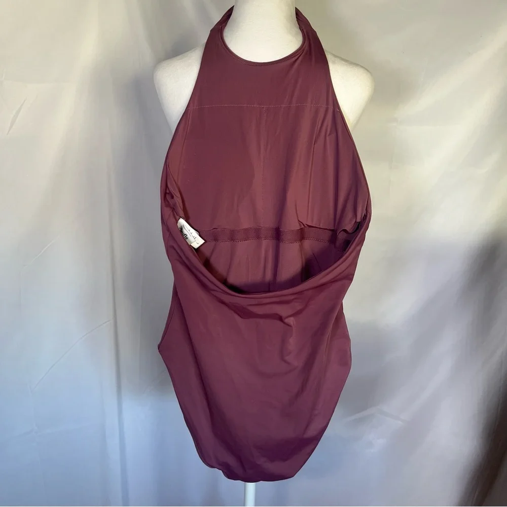 Andie The Luzon‎ One-Piece Halter Swimsuit Cactus Flower Purple Mauve Size L